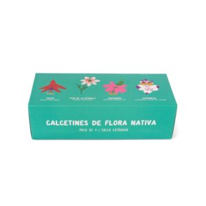 Caja de pack 4 calcetines Flora Nativa con ilustraciones de flora nativa de Chile, vista superior