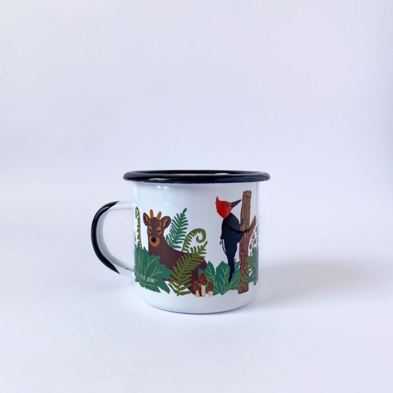 tazón enlozado bosques del sur- vista lateral, detalle pudú