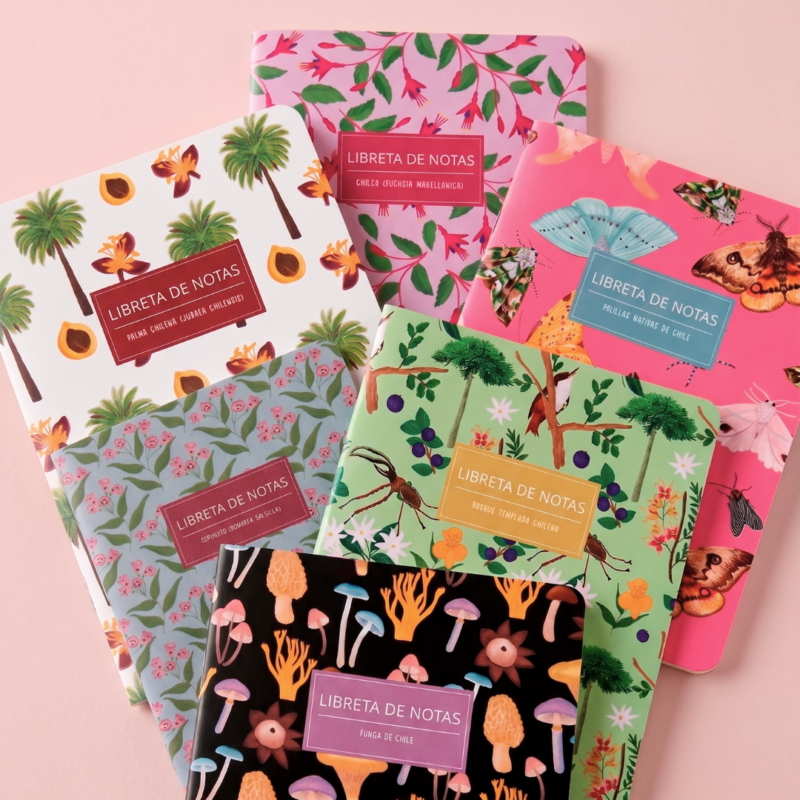 Set de libretas inspiradas en naturaleza chilena, 6 diseños.