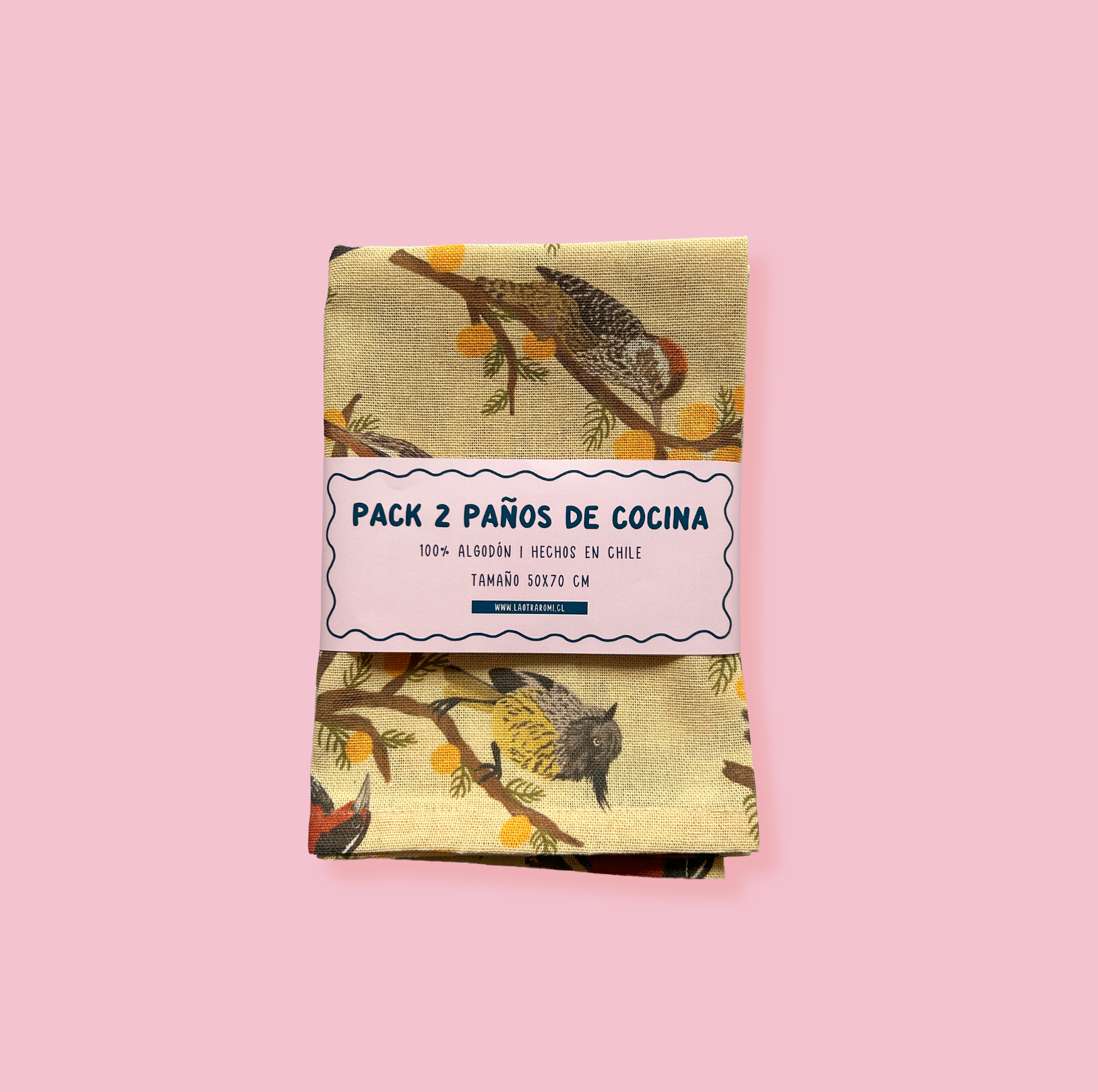 Pack paños de cocina aves de Chile, vista packaging frente